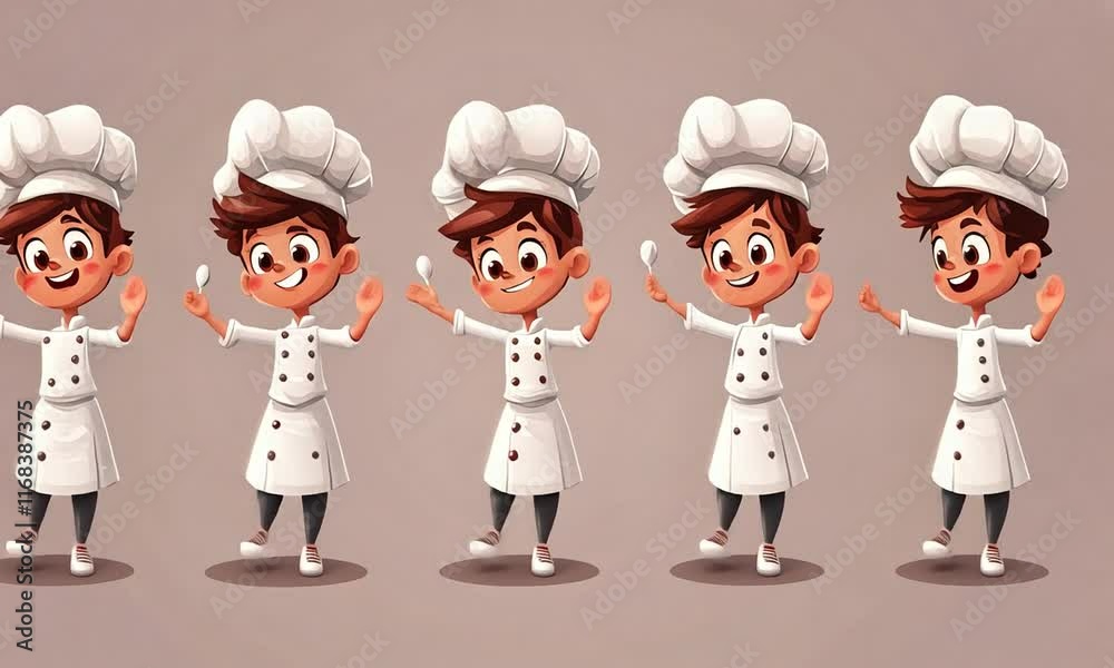 Cheerful Young Boy Chef Character with Various Poses and Expressions in a Playful Cooking Theme for Illustrations and Educational Materials Cheerful Young Boy Chef Character with Various Poses and Expressions in a Playful Cooking Theme for Illustrations and Educational Materials