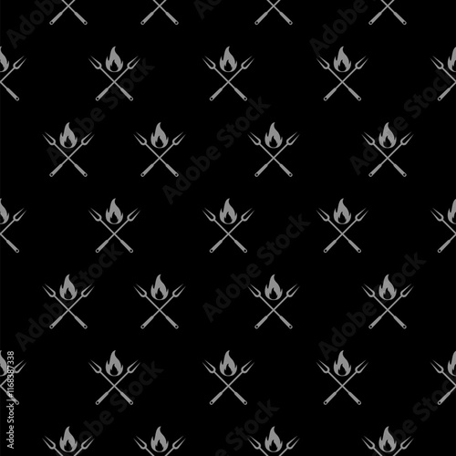 Barbecue grill icon isolated seamless pattern on black background