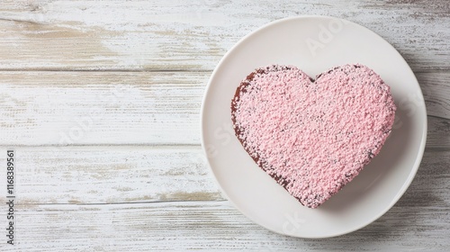 Sweet Romance: Heart Silhouette in Pink Powdered Sugar on Chocolate Cake - Cinematic Valentine Dessert Artwork