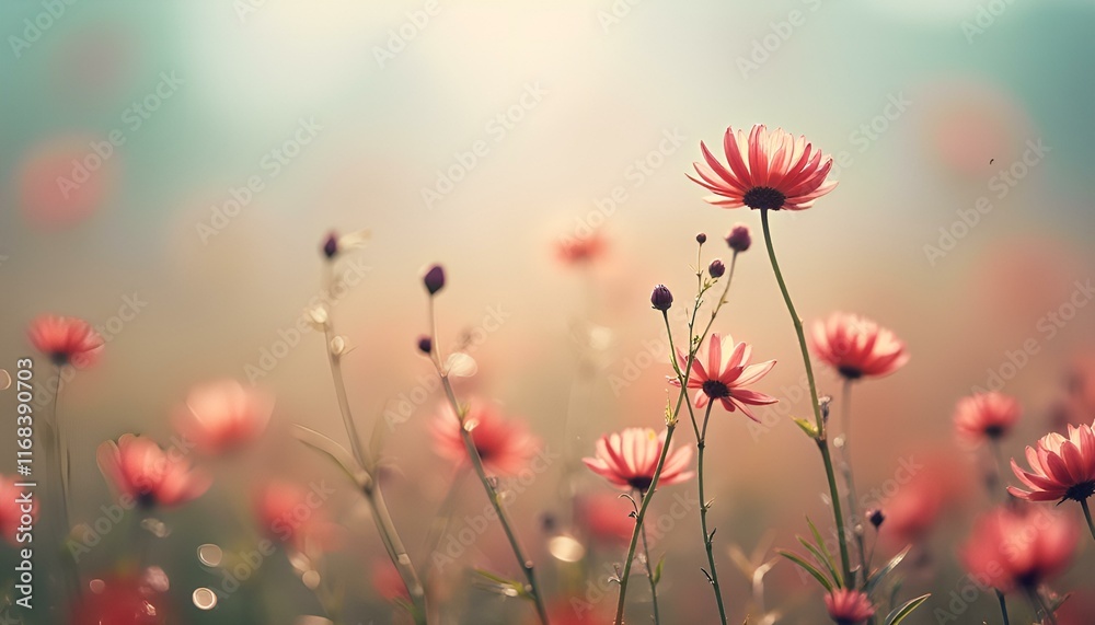 Soft sunlight illuminates a field of delicate pink wildflowers, creating a serene and romantic natural scene perfect for springtime themes. Soft sunlight illuminates a field of delicate pink wildflowers, creating a serene and romantic natural scene perfect for springtime themes.