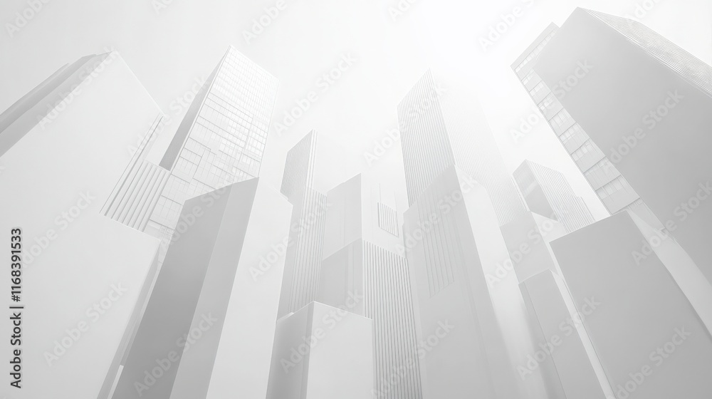 Fototapeta premium Minimalist Futuristic Cityscape with Skyscrapers