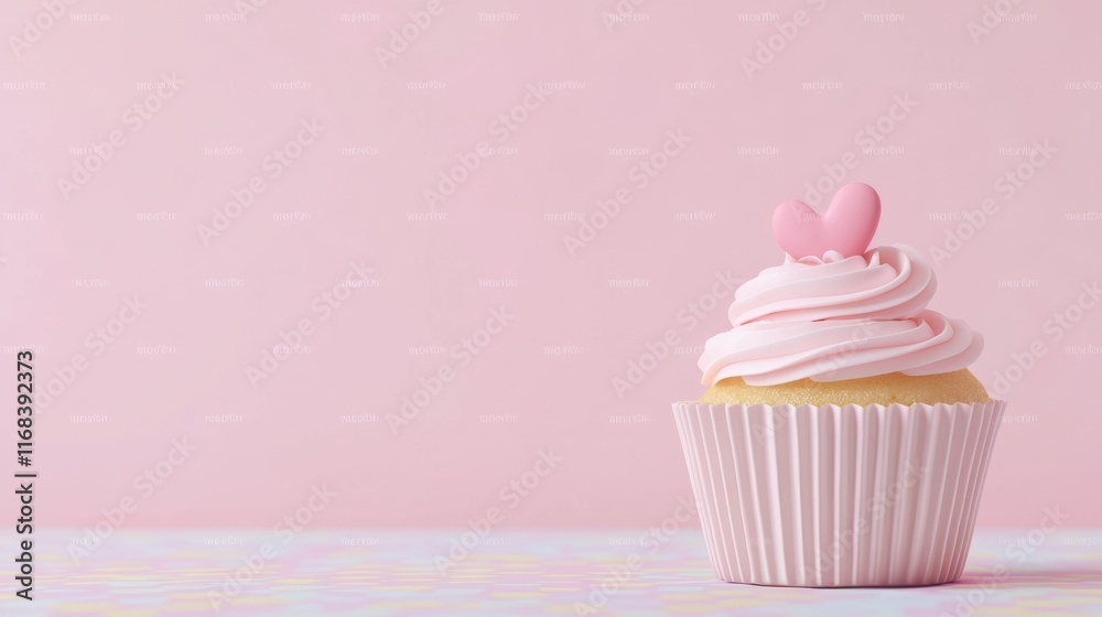 Sweet Delight - Cupcake with Pink Frosting and Heart Decoration on Pastel Polka-Dot Napkin | Cinematic Valentine Artwork Concept Sweet Delight - Cupcake with Pink Frosting and Heart Decoration on Pastel Polka-Dot Napkin | Cinematic Valentine Artwork Concept