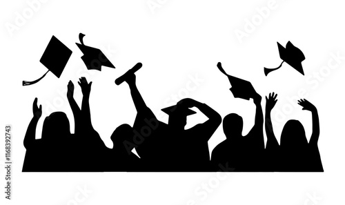 Graduation Celebration. Vector illustration of a group of graduates tossing their caps in celebration of graduation.graduation hat diploma icon. Graduation hat and diploma web icon. Vector illustratio