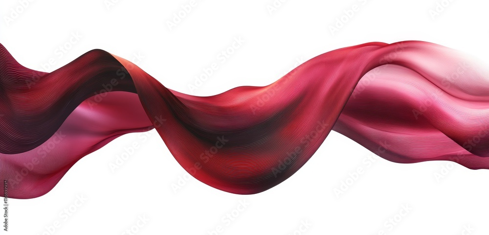 Abstract flowing red fabric isolated on white background.