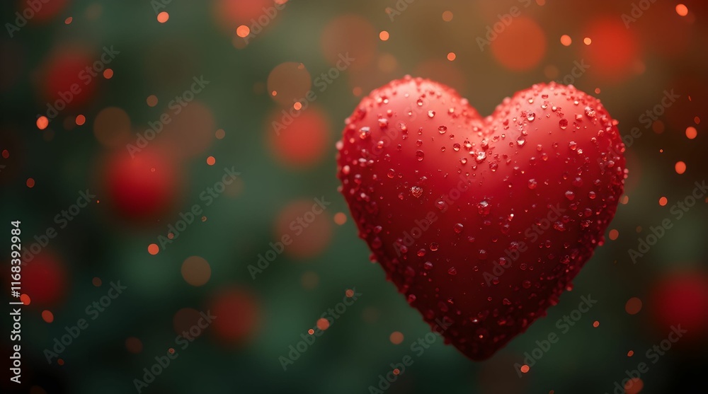 Heart in red tones on bright green bokeh background symbolizing love valentines day weddings Heart in red tones on bright green bokeh background symbolizing love valentines day weddings