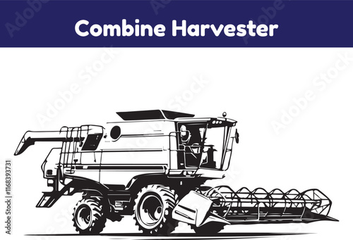 Combine harvester icon or sign isolated on white background. Vector illustration.
