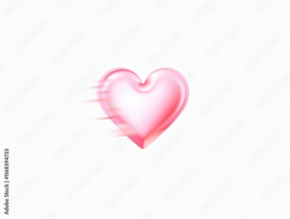 Pink Heart in Motion: A Glossy, Romantic Digital Illustration Pink Heart in Motion: A Glossy, Romantic Digital Illustration
