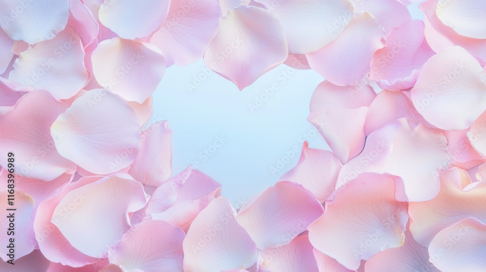 Obraz premium Ethereal Romance - Abstract Pink Rose Petals Heart Swirl on Gradient Background, Cinematic Valentine's Day Artwork Concept