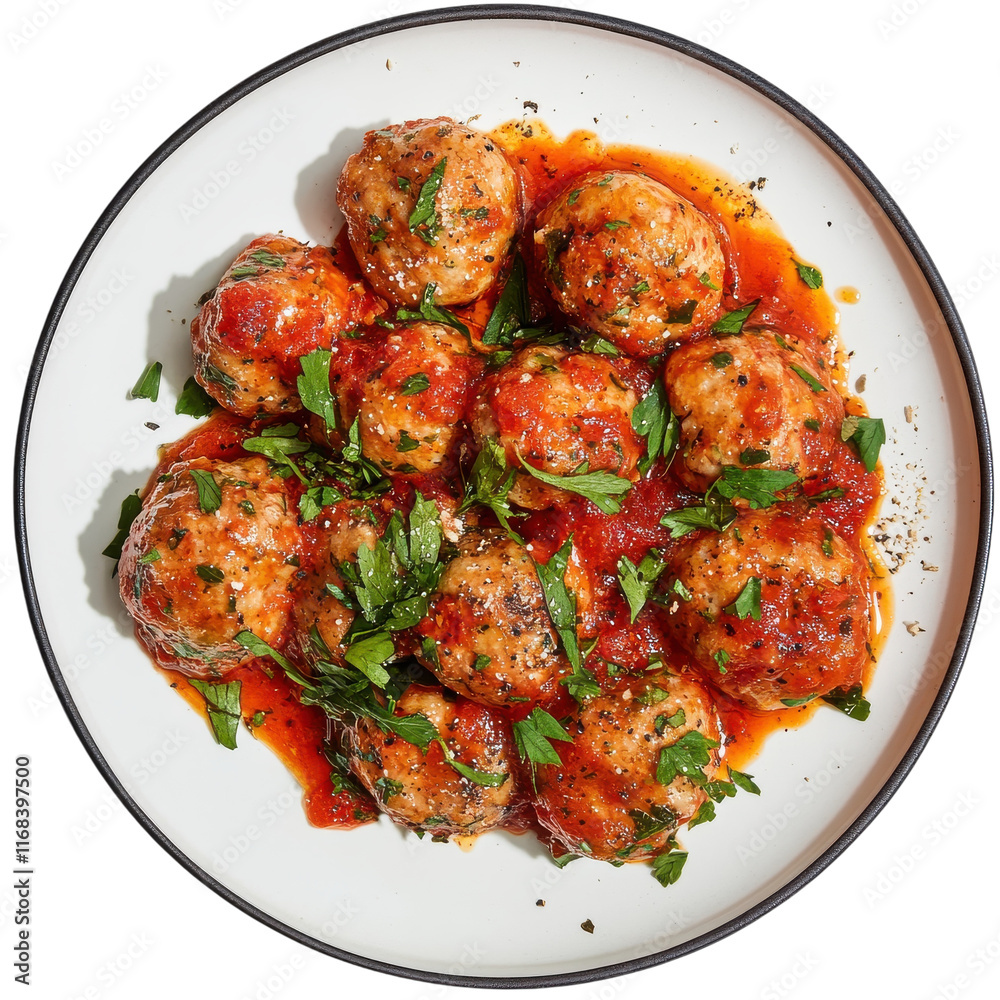 Fototapeta premium Delicious Turkey Meatballs Ready for Serving on transparent background
