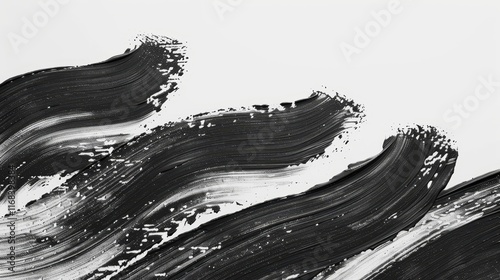 Aerial brushstrokes in black paint on a crisp white background  a striking artistic contrast