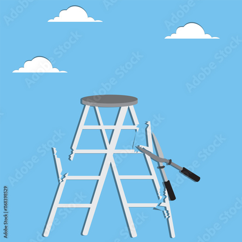 Vandalism, obstacles in the way, setbacks, accidents or risks, ladders cut with scissors