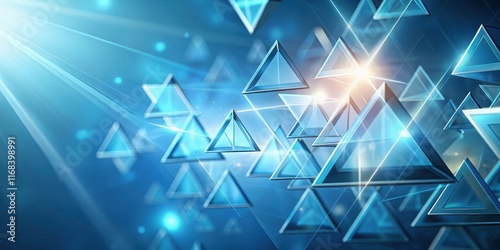 Multiple triangles in motion against a soft blue glowing backdrop photo