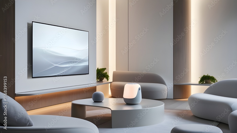 Fototapeta premium AI GENERATE, Smart home interior concept with connected devices, sleek and minimalist