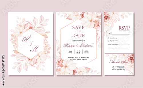 wedding invitation card design with pink flowers