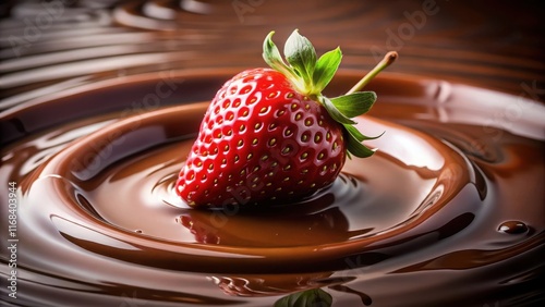 A decadent strawberry indulged in a rich chocolate bath, with velvety smoothness and an irresistible allure, chocolate photo