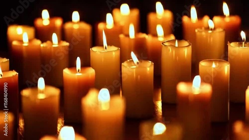 enchanting seamless looping 4k video animation of burning candles with soft lighting