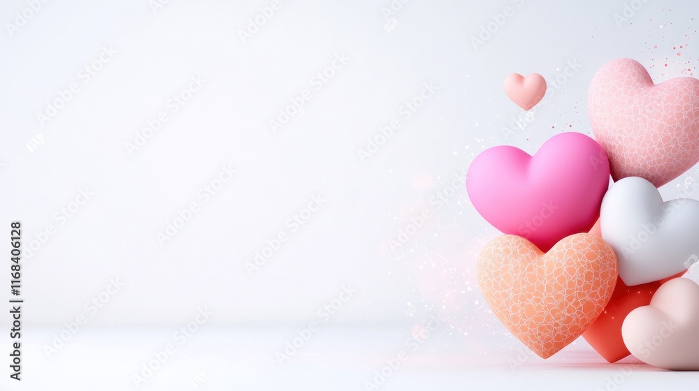Colorful hearts in various shades, creating a romantic atmosphere. Colorful hearts in various shades, creating a romantic atmosphere.