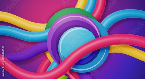A colorful abstract background with overlapping circles and wavy lines