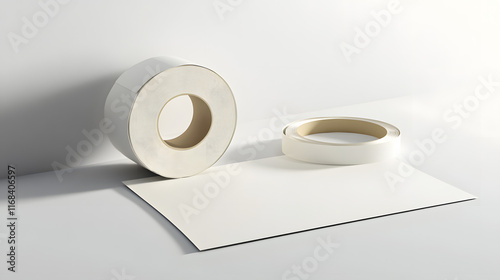 Various Types of White Adhesive Tapes and a Sheet of Paper on a Table photo