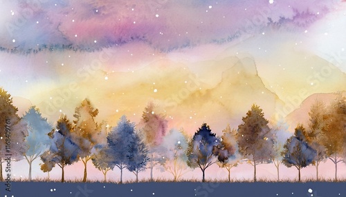 ふんわりした雰囲気の可愛い空と木の風景画