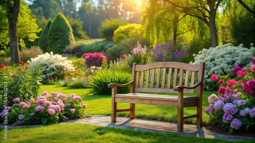 A serene landscape with a wooden memorial bench and a blooming flower in the foreground , grief, bench, grief, bench A serene landscape with a wooden memorial bench and a blooming flower in the foreground , grief, bench, grief, bench