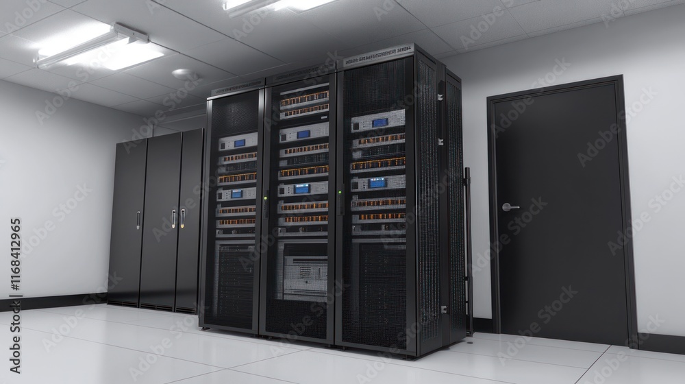 Modern Data Center Server Room Interior: High-Tech Infrastructure Modern Data Center Server Room Interior: High-Tech Infrastructure