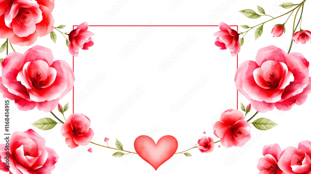 Romantic Rose Frame: Watercolor Roses and Heart Design 