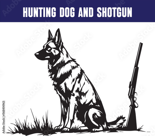 Hunting Dog and Shotgun Vector silhouette