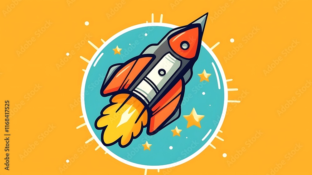 Fototapeta premium A Cartoon Rocket Ship Soaring Through Space