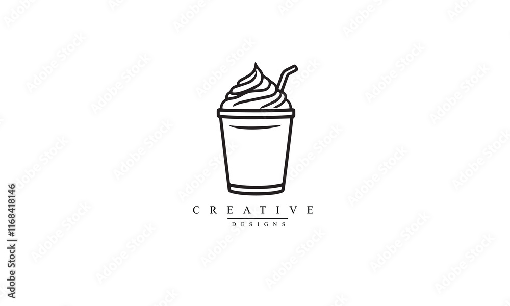 Frappe with whipped cream line icon black logo white background