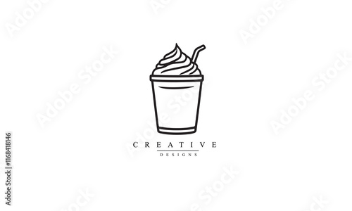 Frappe with whipped cream line icon black logo white background