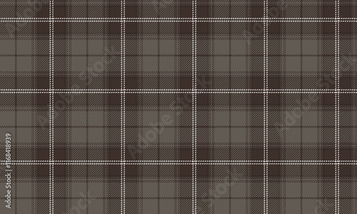 Plaid fabric pattern, brown, white, seamless for textiles, and for designing modern clothes, skirts or decorative fabrics. Vector illustration.