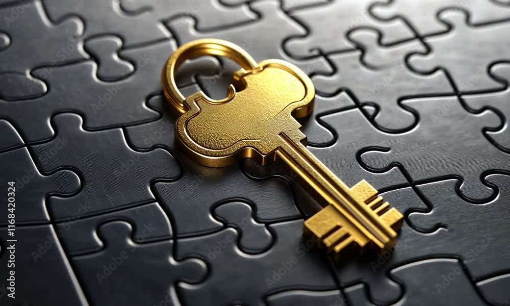 golden key on a jigsaw puzzle 