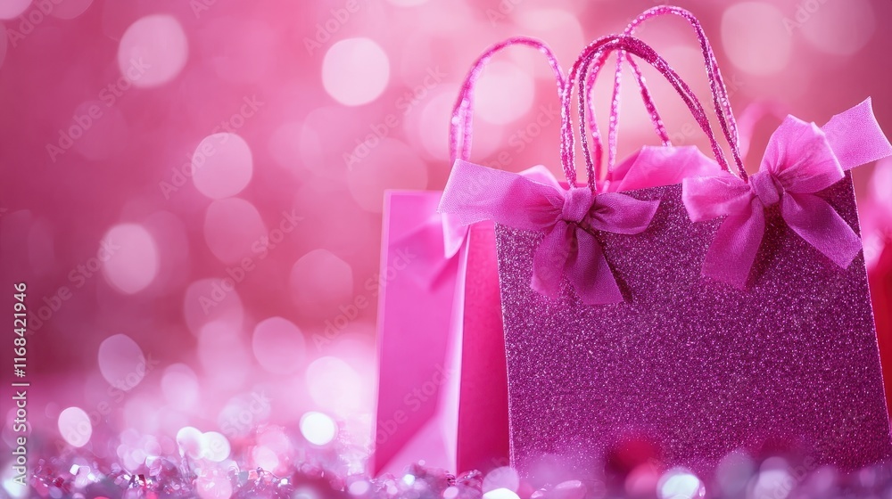 Fototapeta premium Colorful shopping bags falling on pink background,handbag with discount,Sale,discount, promotion, Online shopping concept,3D Illustrations,sale banner,sale word balloon,promotion online concept.