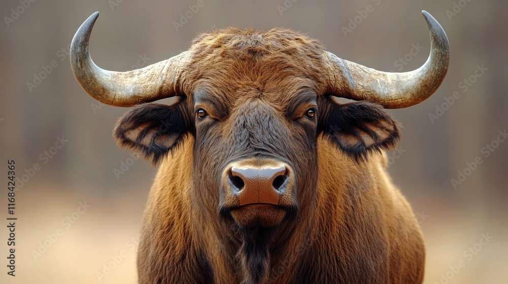 Close-up portrait of a powerful brown Cape buffalo bull. Close-up portrait of a powerful brown Cape buffalo bull.