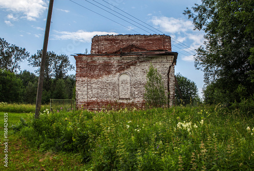 The ruined Church of the Nativity of the Blessed Virgin Mary. Solovarka village. Sizemskoye rural settlement. Sheksninsky district. Vologda region. Russia photo