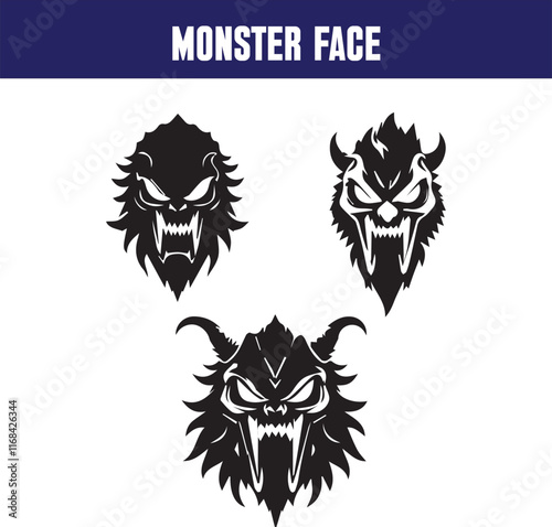 Cartoon monsters faces set. Vector collection of four Halloween monster character square avatars with different face expressions. Grim reaper, zombie, vampire and alien creature. Isolated
