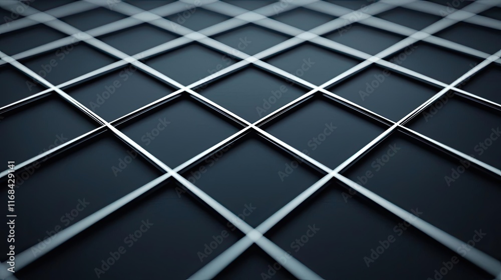 Grid abstract background idea. Close-up view of a grid pattern on a dark surface, featuring metallic lines and depth. Grid abstract background idea. Close-up view of a grid pattern on a dark surface, featuring metallic lines and depth.