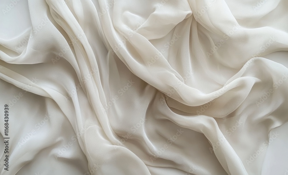 Fototapeta premium Draped ivory fabric with soft folds and wrinkles.