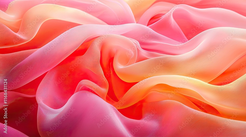 Obraz premium Velvet abstract background concept. Soft, flowing fabric in vibrant pink and orange hues, creating a dreamy visual effect.