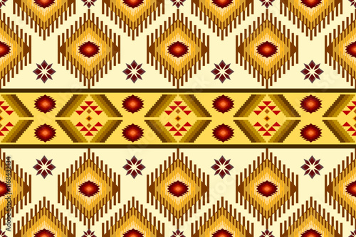 Ikat ethnic geometric abstract embroidery seamless traditional pattern. Native decorative design for fabric, wallpaper, background, interior, border decor, decoration, knitting, cross stitch, printing