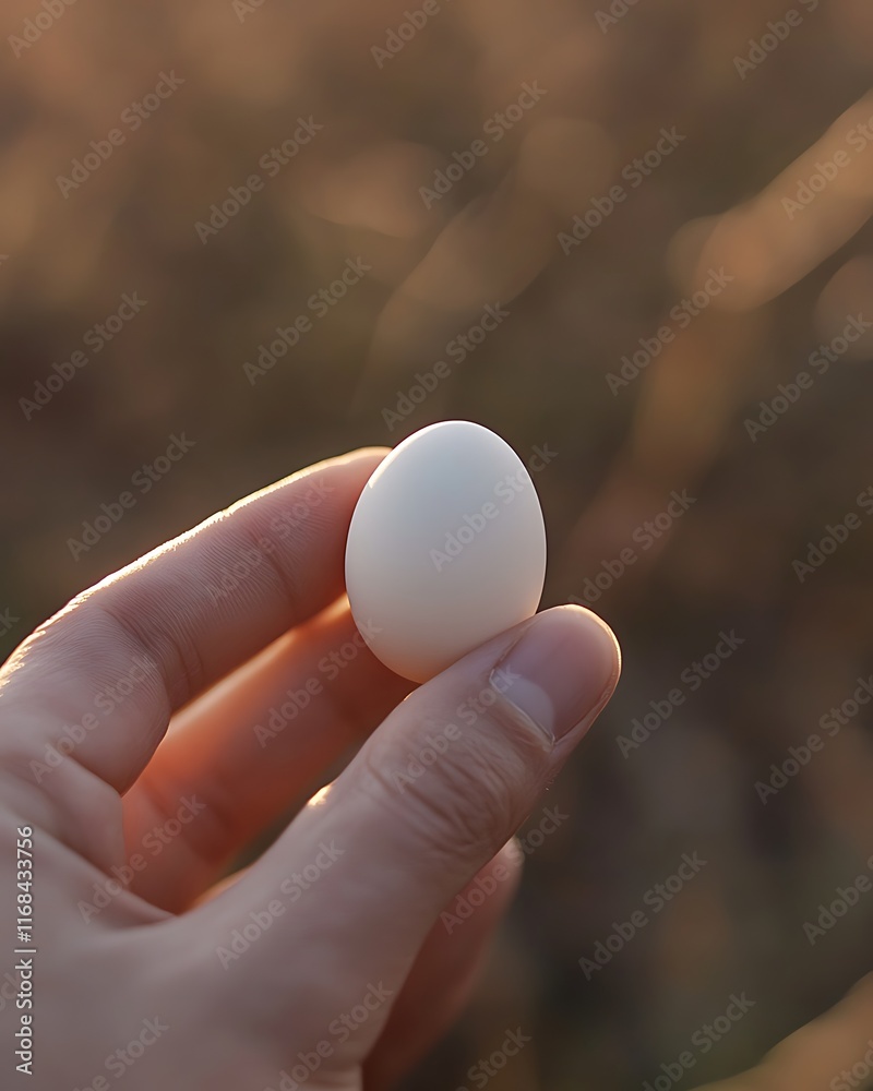 Delicate Egg: Hand Holding Miniature Egg Outdoors Delicate Egg: Hand Holding Miniature Egg Outdoors