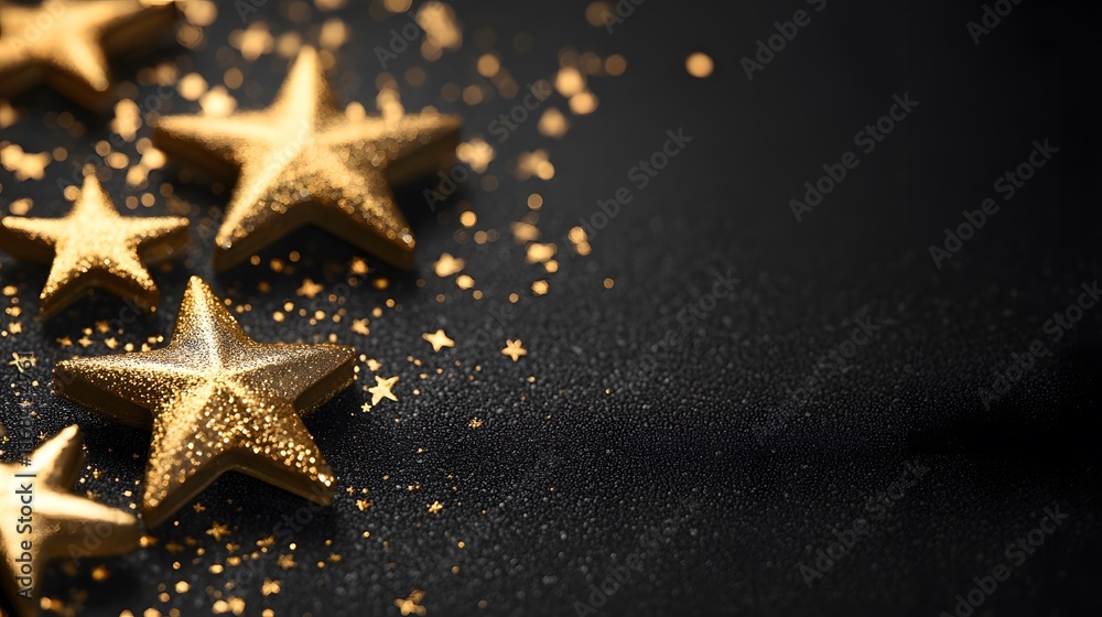 Golden glitter stars on a dark background Golden glitter stars on a dark background