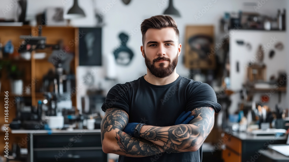 Obraz premium Confident tattoo artist in a creative studio environment
