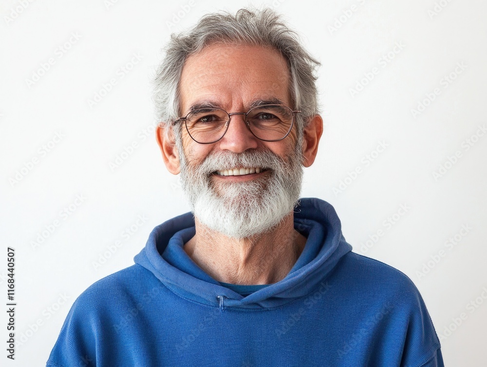 Happy Man with White Beard and Glasses, Looking at Camera Happy Man with White Beard and Glasses, Looking at Camera