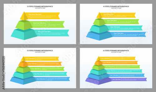 3 up to 6 Steps Pyramid Infographic with Editable Text on a 16:9 Layout for Business Presentation, Poster, Banner and Booklet.