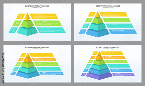 3 up to 6 Steps Pyramid Infographic with Editable Text on a 16:9 Layout for Business Presentation, Poster, Banner and Booklet.