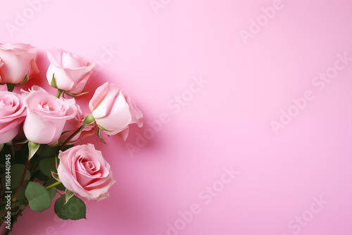 Elegant Bouquet of Pink Roses Against a Soft Pink Background for Romantic Themes. Ai generative