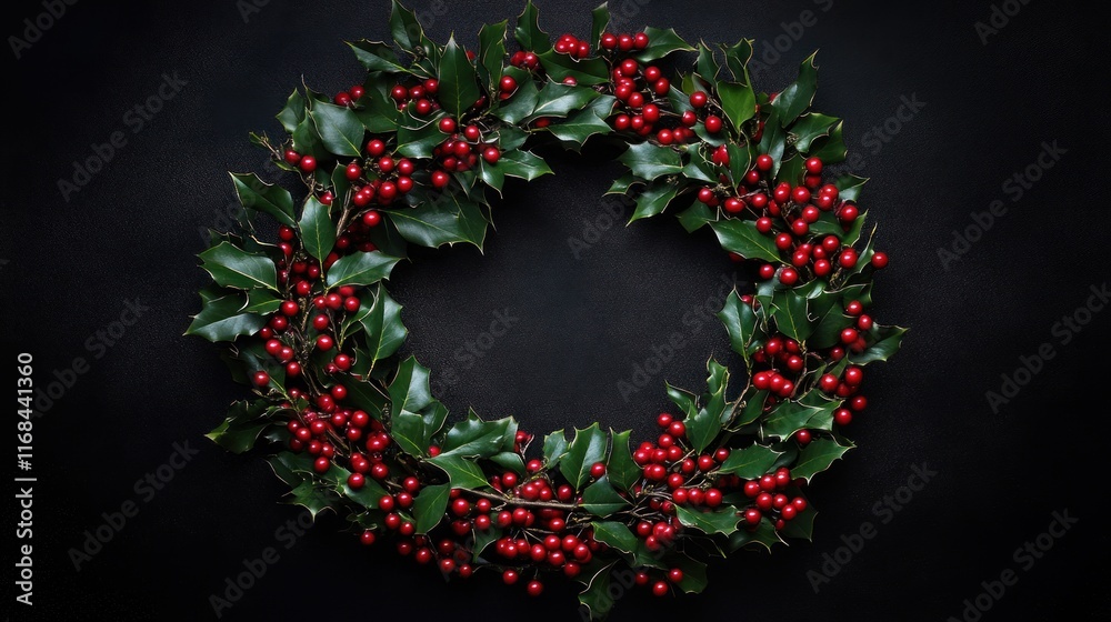 Christmas holly wreath on dark background. Christmas holly wreath on dark background.