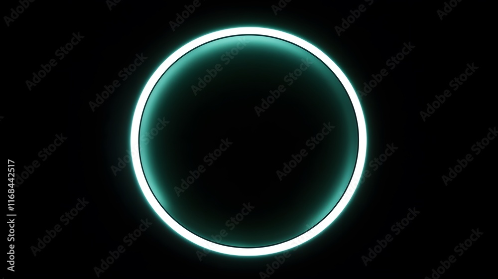 Teal Oval Neon Light Glowing In Darkness Teal Oval Neon Light Glowing In Darkness